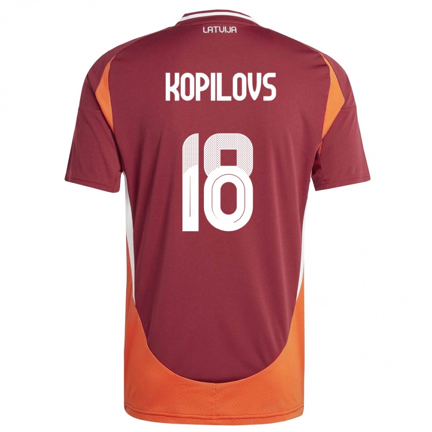 נשים כדורגל לטביה Maksims Kopilovs #18 אדום עמוק לבן כתום ג'רזי ביתית 26-28