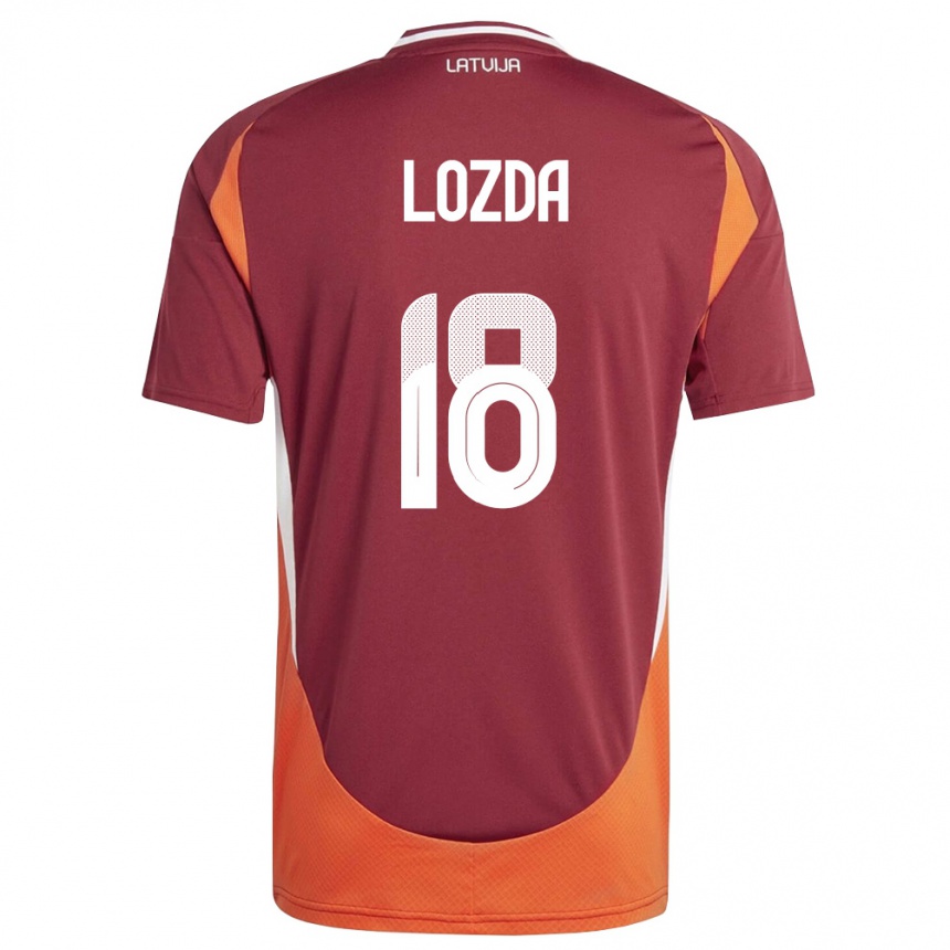 נשים כדורגל לטביה Linards Lozda #18 אדום עמוק לבן כתום ג'רזי ביתית 26-28