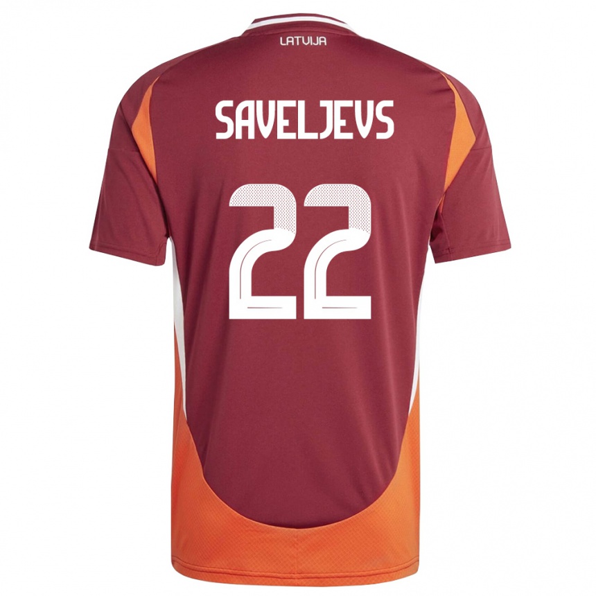 נשים כדורגל לטביה Aleksejs Saveljevs #22 אדום עמוק לבן כתום ג'רזי ביתית 26-28
