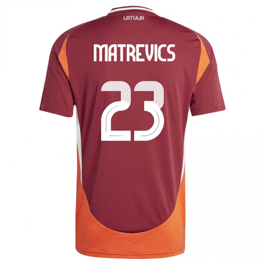 נשים כדורגל לטביה Rihards Matrevics #23 אדום עמוק לבן כתום ג'רזי ביתית 26-28