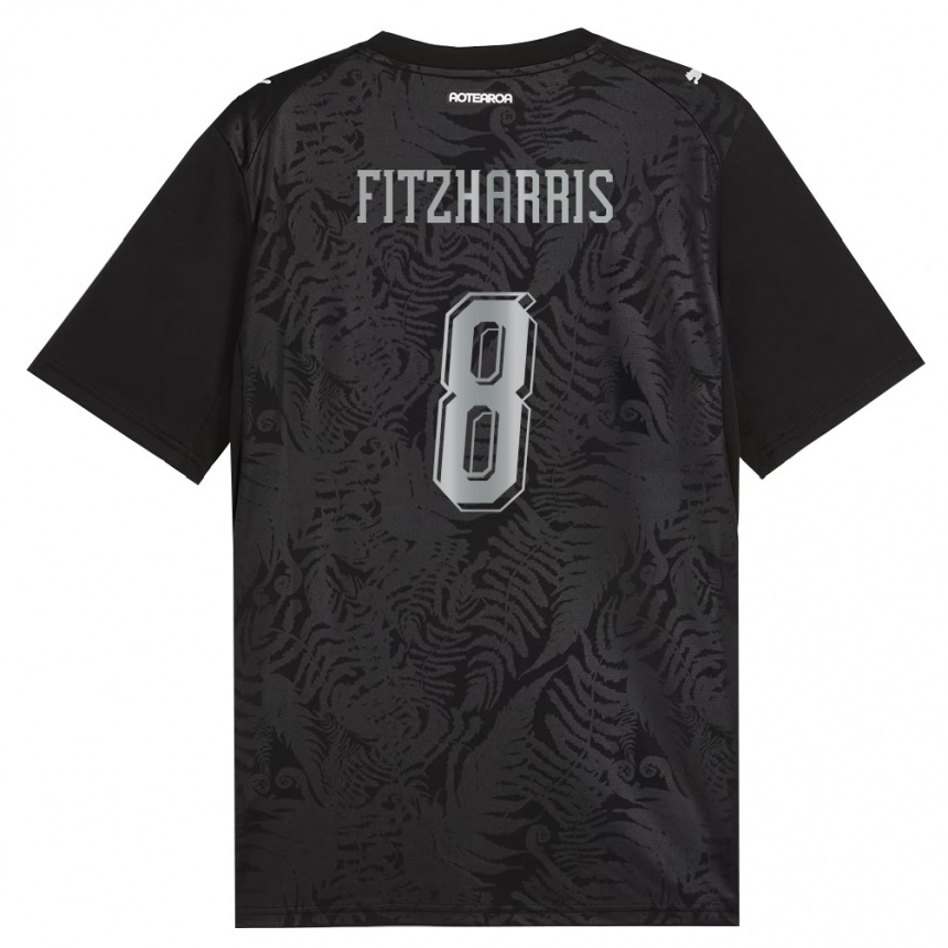 נשים כדורגל ניו-זילנד Van Fitzharris #8 לבן שחור אפור ג'רזי ביתית 26-28