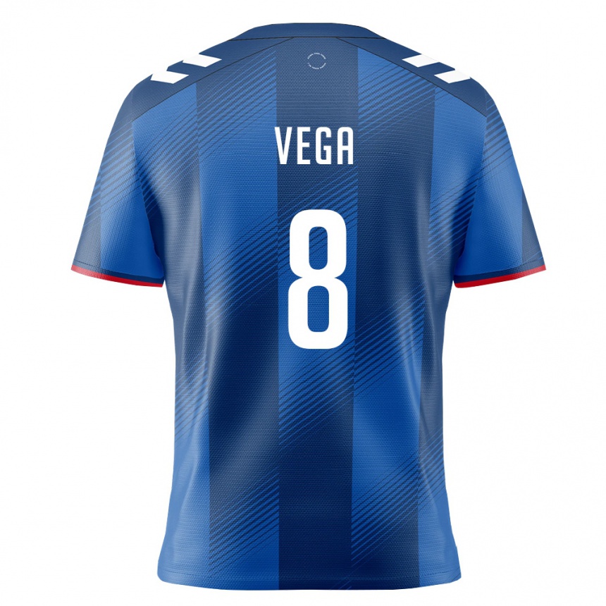נשים כדורגל פוארטו ריקו Ougir Vega #8 כחול מלכותי אדום לבן ג'רזי ביתית 26-28