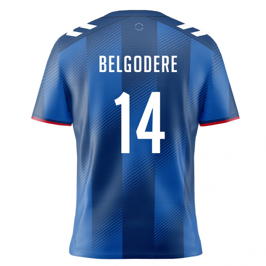 נשים כדורגל פוארטו ריקו Matthew Belgodere #14 כחול מלכותי אדום לבן ג'רזי ביתית 26-28