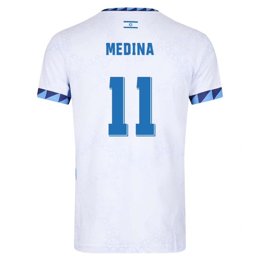 נשים כדורגל ישראל Amit Medina #11 לבן כחול בהיר ג'רזי ביתית 26-28