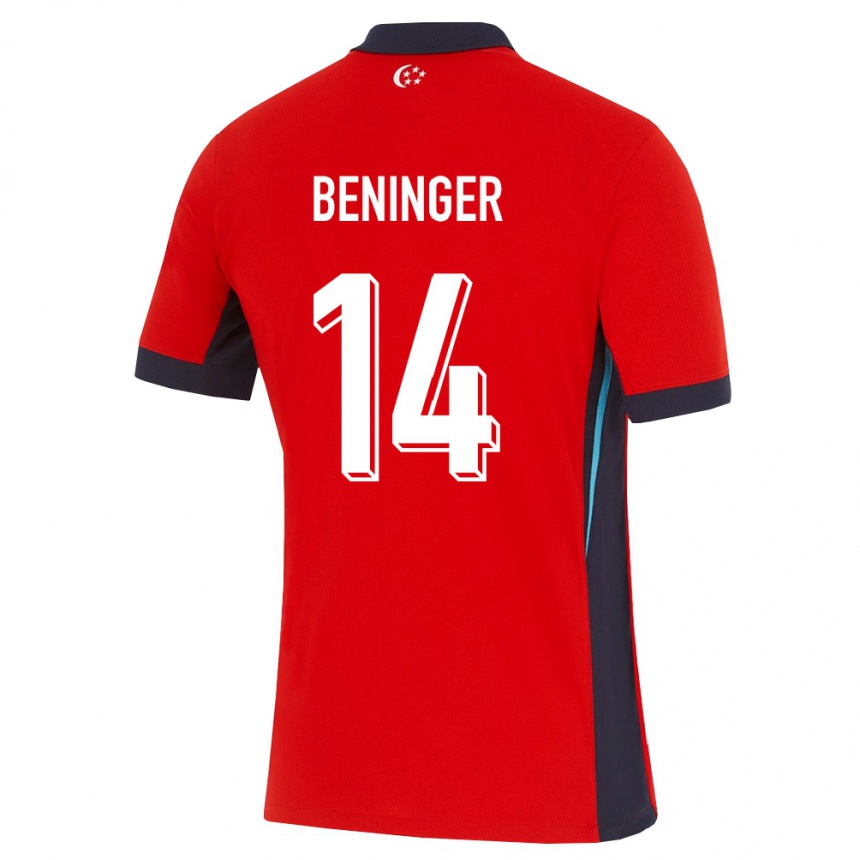 נשים כדורגל סינגפור Nicolas Beninger #14 אדום לבן שחור ג'רזי ביתית 26-28