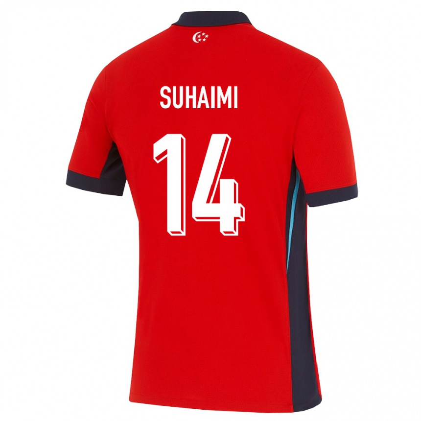 נשים כדורגל סינגפור Syafi Suhaimi #14 אדום לבן שחור ג'רזי ביתית 26-28