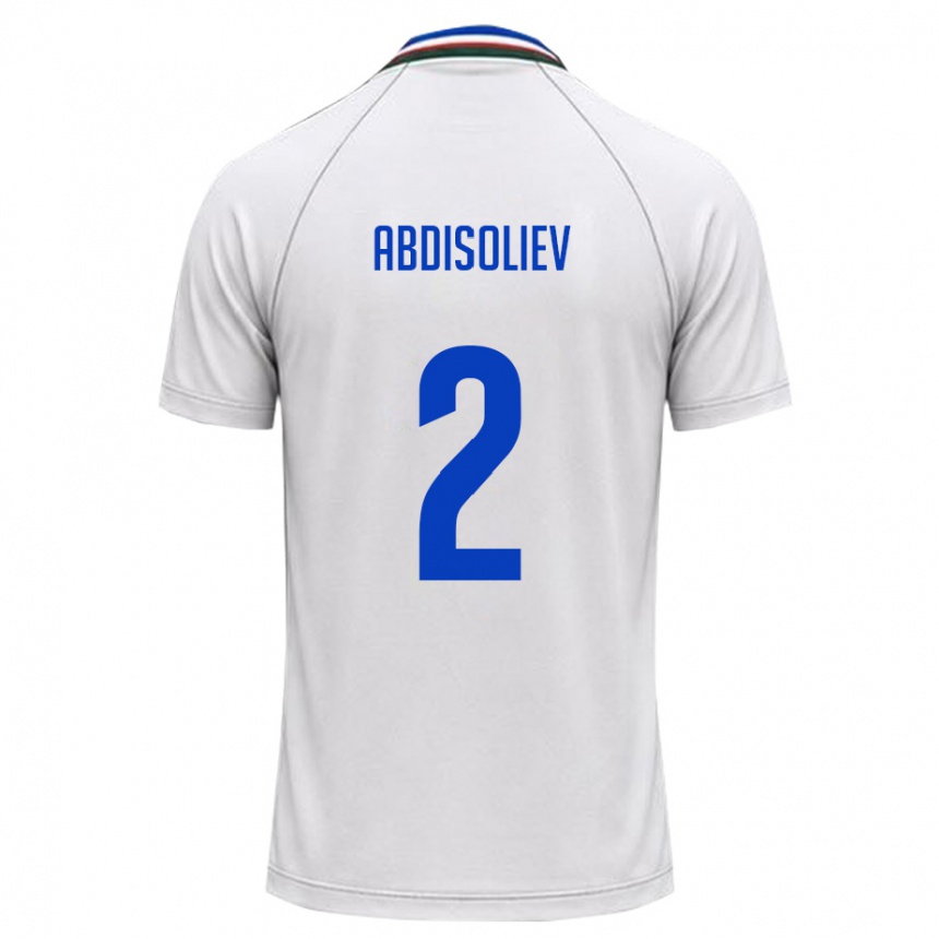 נשים כדורגל אוזבקיסטן Mashkhurbek Abdisoliev #2 לבן ירוק כהה הרחק ג'רזי 26-28
