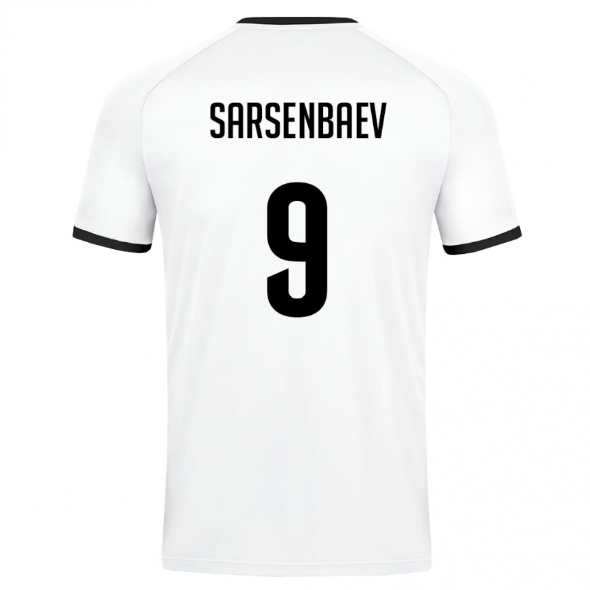 נשים כדורגל אוזבקיסטן Nurbek Sarsenbaev #9 לבן ירוק כהה הרחק ג'רזי 26-28