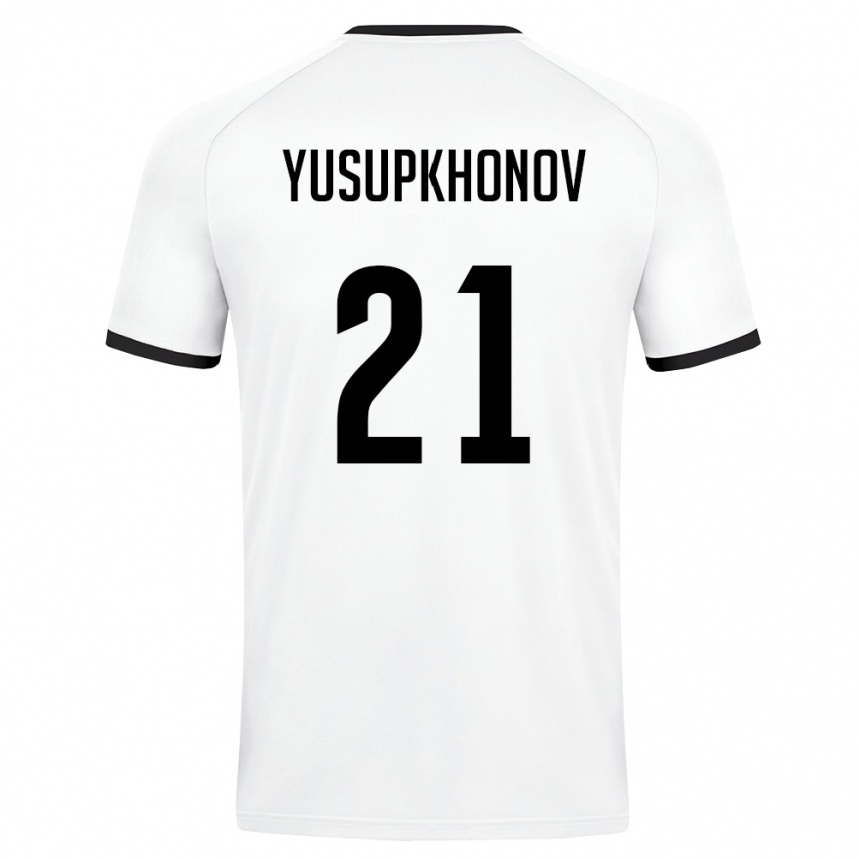 נשים כדורגל אוזבקיסטן Zayniddin Yusupkhonov #21 לבן ירוק כהה הרחק ג'רזי 26-28
