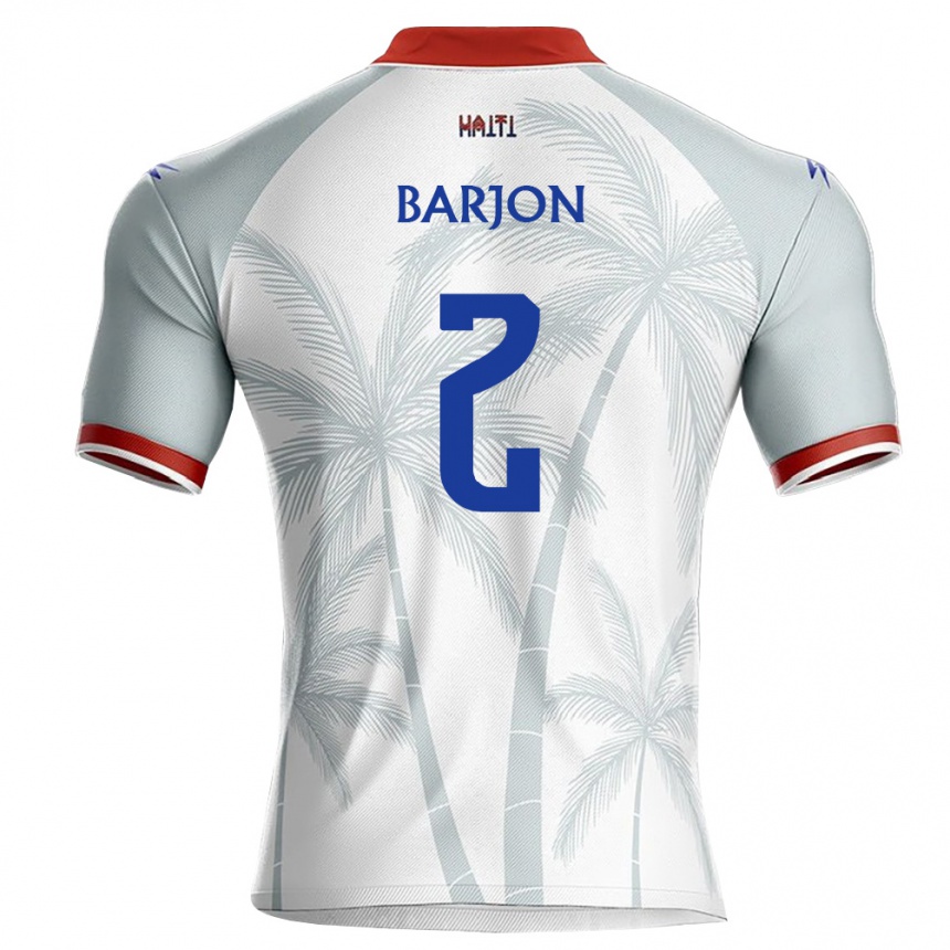 נשים כדורגל האיטי Guivens Barjon #2 לבן אדום אפור הרחק ג'רזי 26-28