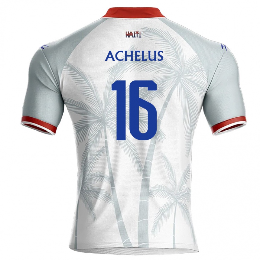 נשים כדורגל האיטי Shelove Achelus #16 לבן אדום אפור הרחק ג'רזי 26-28