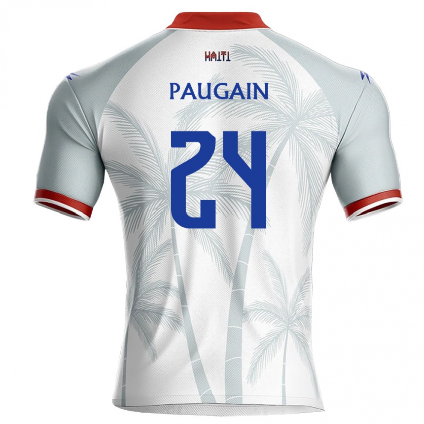 נשים כדורגל האיטי Wilguens Paugain #24 לבן אדום אפור הרחק ג'רזי 26-28