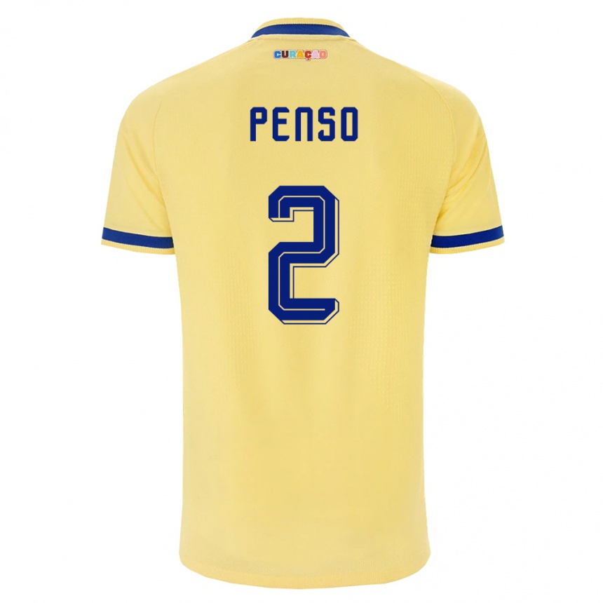 נשים כדורגל קוראסאו Kyano Penso #2 צהוב כהה ורוד הרחק ג'רזי 26-28