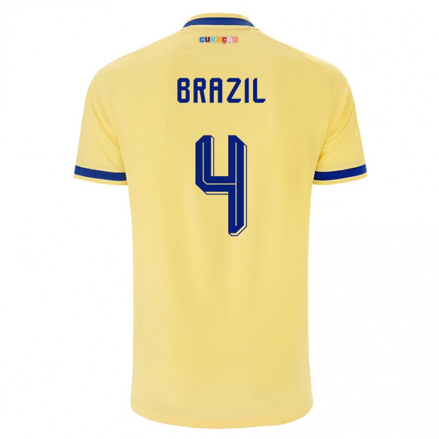 נשים כדורגל קוראסאו Keano Brazil #4 צהוב כהה ורוד הרחק ג'רזי 26-28