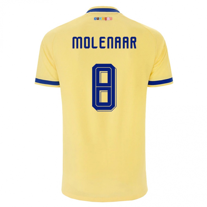 נשים כדורגל קוראסאו Nino Molenaar #8 צהוב כהה ורוד הרחק ג'רזי 26-28