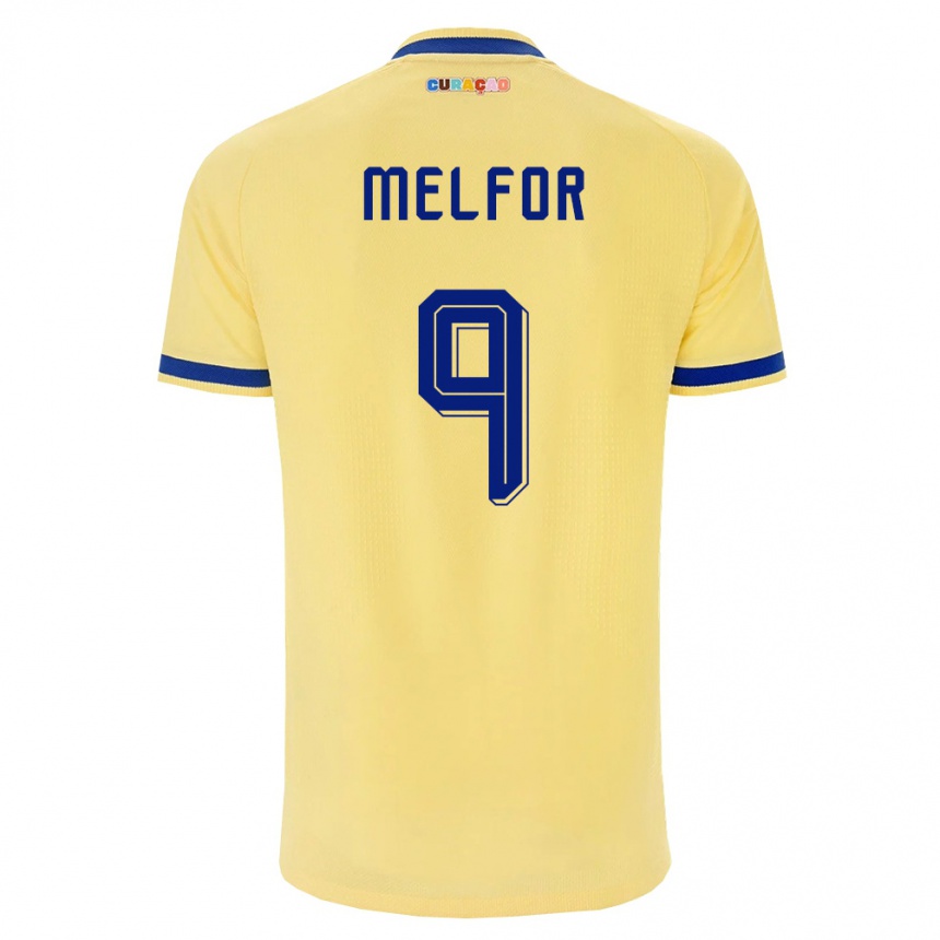 נשים כדורגל קוראסאו Raydion Melfor #9 צהוב כהה ורוד הרחק ג'רזי 26-28