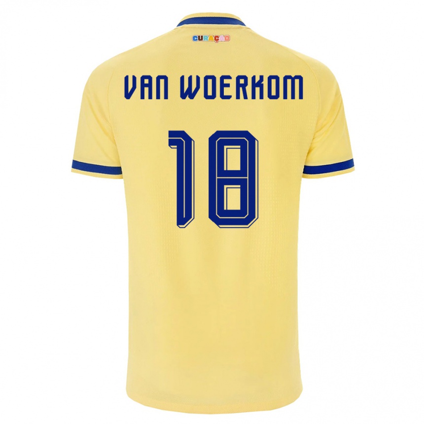 נשים כדורגל קוראסאו Sebastian Van Woerkom #18 צהוב כהה ורוד הרחק ג'רזי 26-28