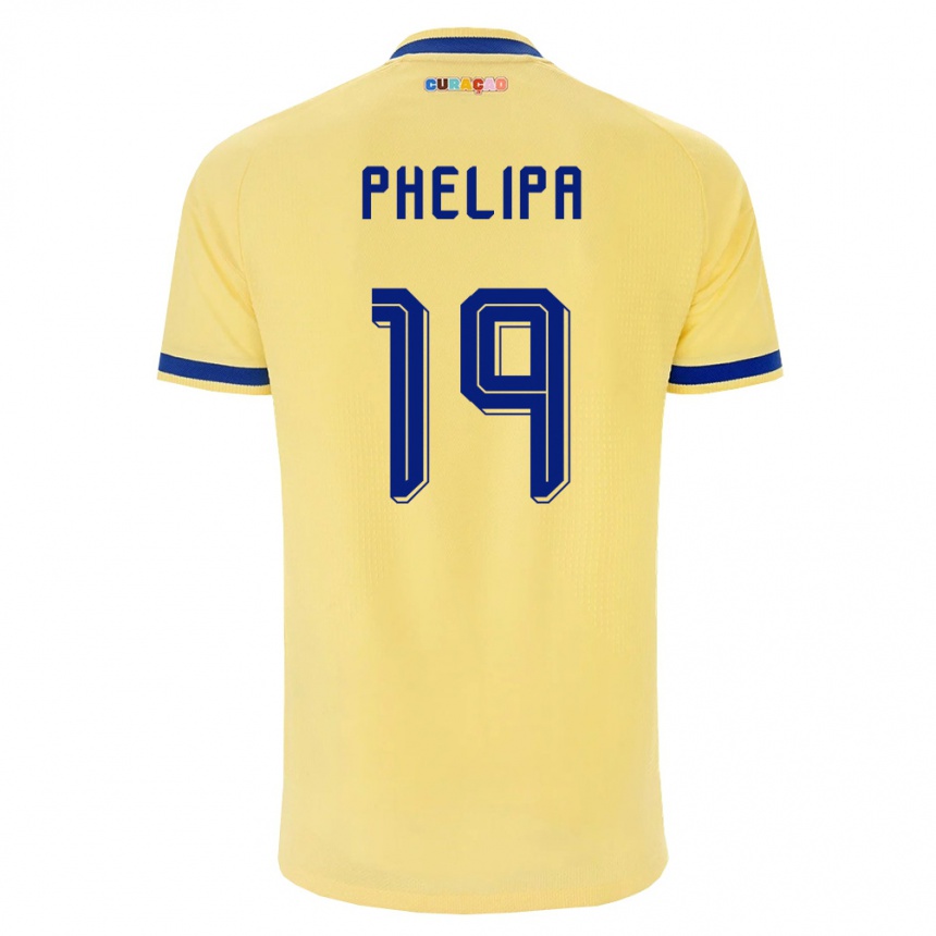 נשים כדורגל קוראסאו Juraino Phelipa #19 צהוב כהה ורוד הרחק ג'רזי 26-28