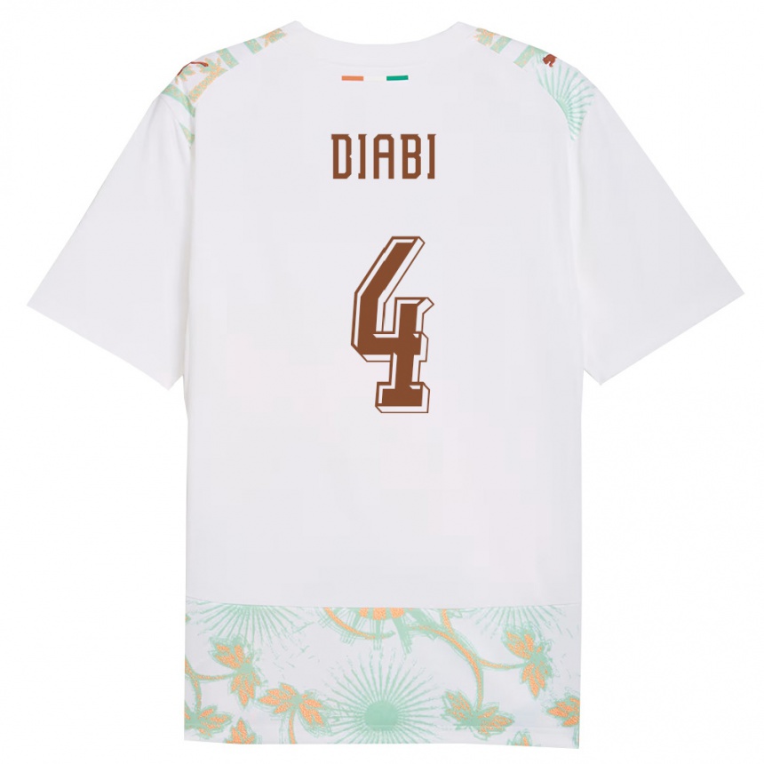נשים כדורגל חוף השנהב Ismail Diabi #4 לבן כתום ירוק הרחק ג'רזי 26-28