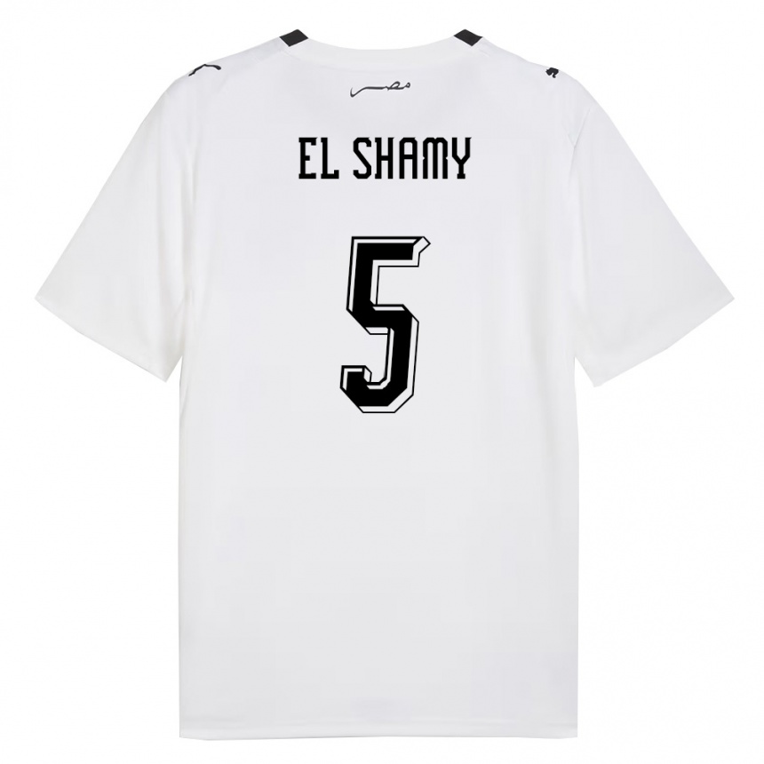 נשים כדורגל מצרים Mohanad El Shamy #5 לבן אפור שחור הרחק ג'רזי 26-28
