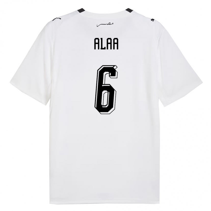 נשים כדורגל מצרים Adel Alaa #6 לבן אפור שחור הרחק ג'רזי 26-28