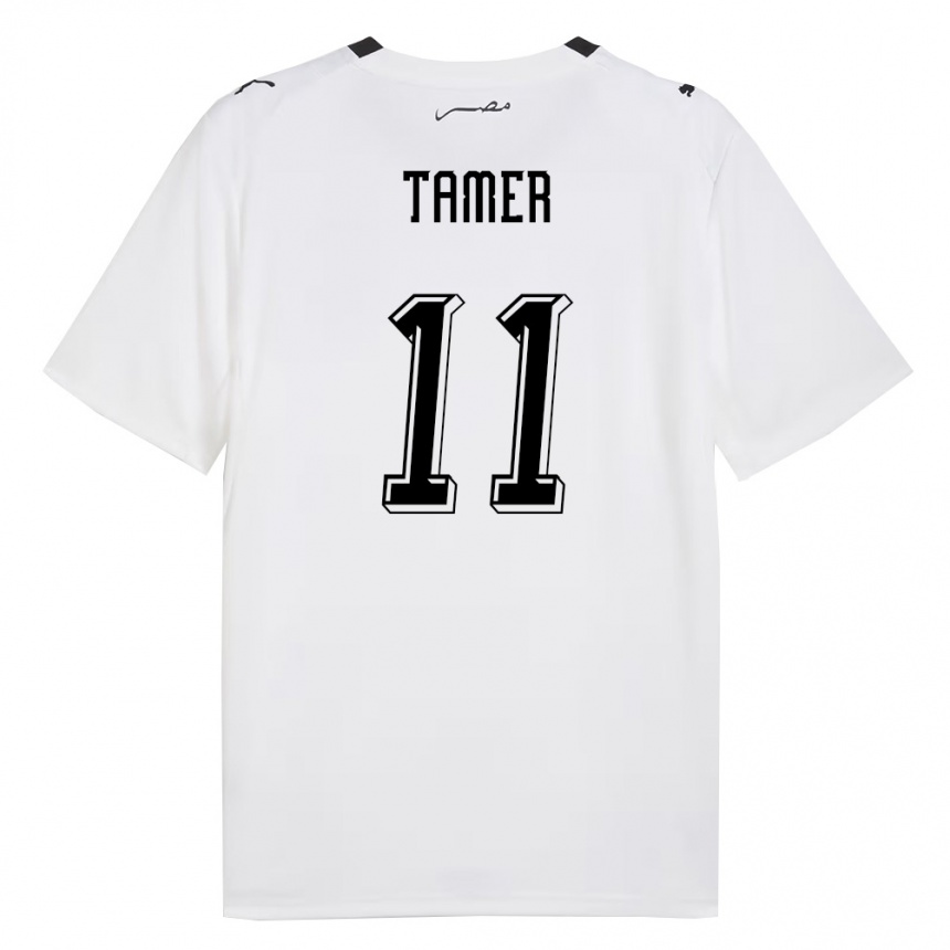 נשים כדורגל מצרים Daniel Tamer #11 לבן אפור שחור הרחק ג'רזי 26-28