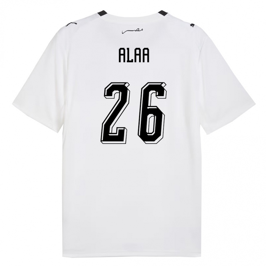 נשים כדורגל מצרים Mohamed Alaa #26 לבן אפור שחור הרחק ג'רזי 26-28