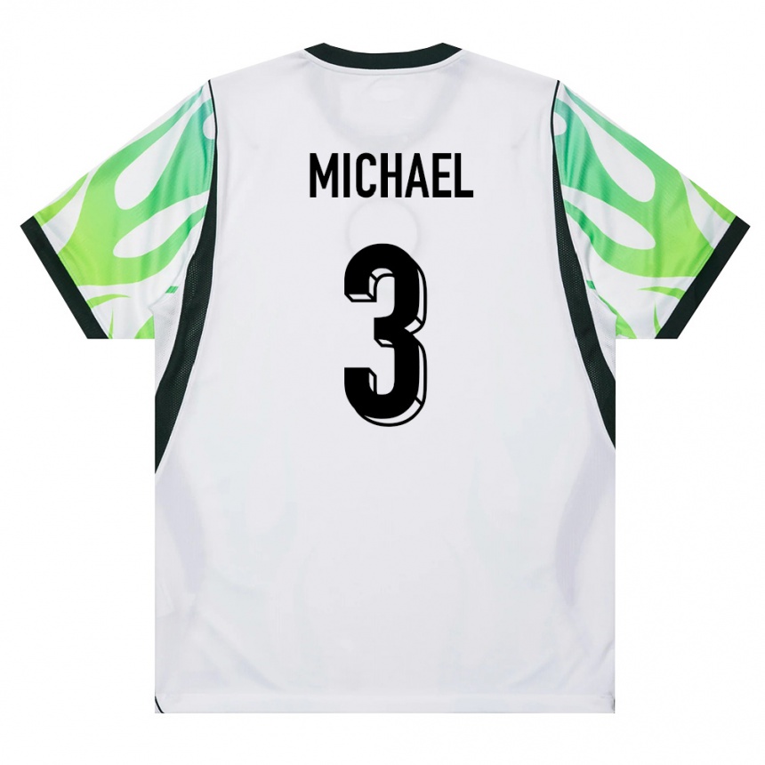 נשים כדורגל ניגריה Emmanuel Michael #3 לבן ירוק הרחק ג'רזי 26-28