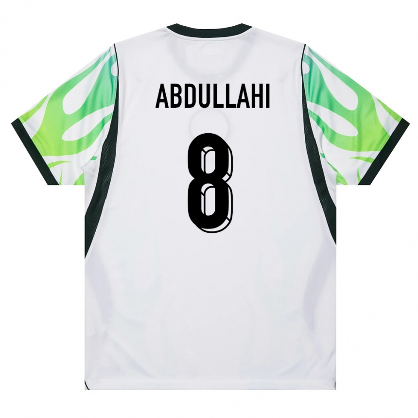 נשים כדורגל ניגריה Abubakar Abdullahi #8 לבן ירוק הרחק ג'רזי 26-28