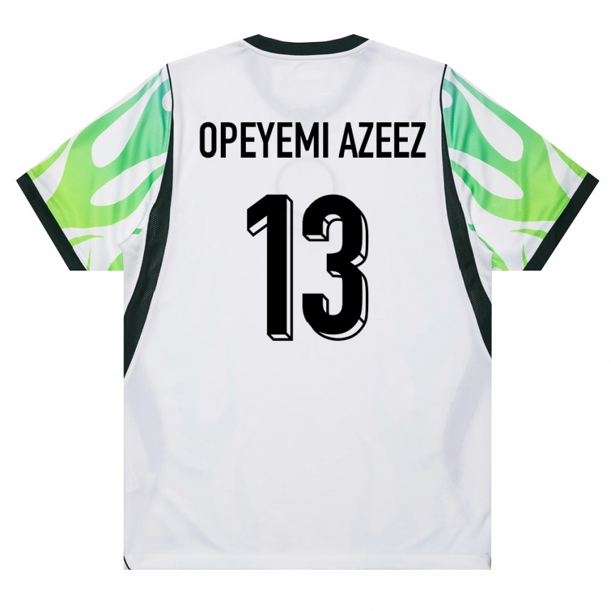 נשים כדורגל ניגריה Jubril Opeyemi Azeez #13 לבן ירוק הרחק ג'רזי 26-28