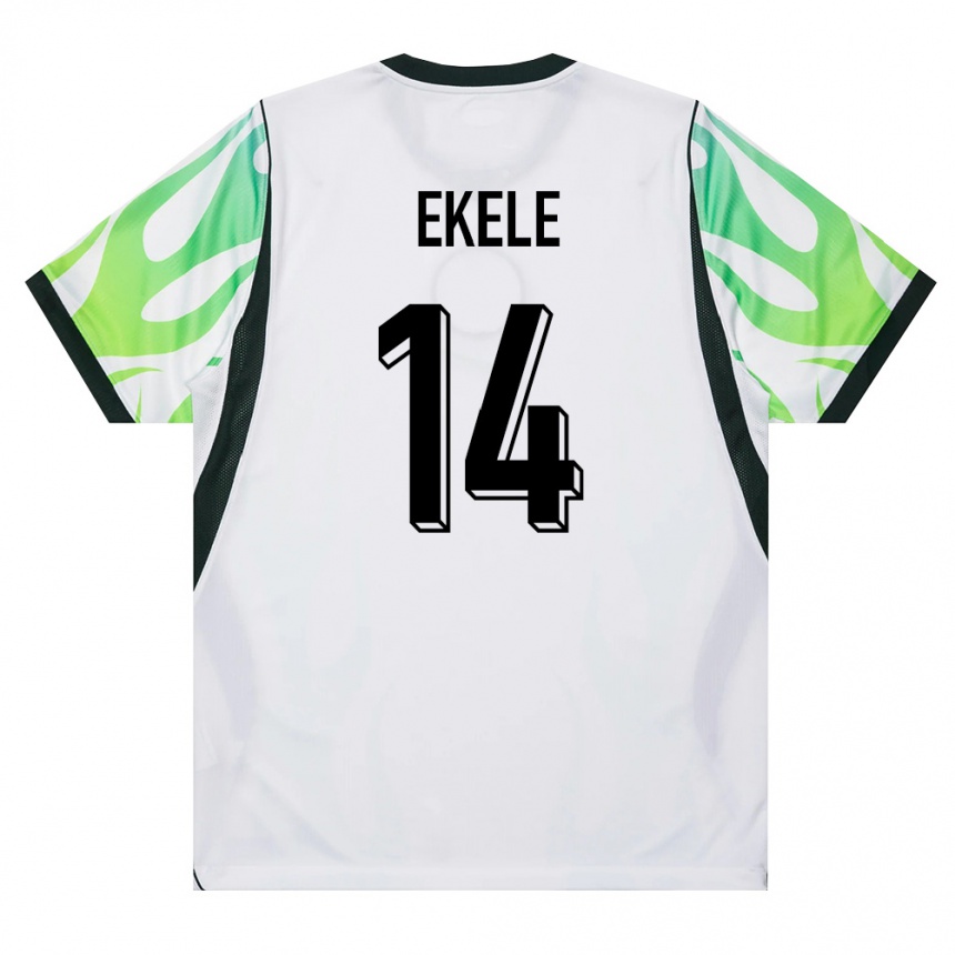 נשים כדורגל ניגריה Emmanuel Ekele #14 לבן ירוק הרחק ג'רזי 26-28
