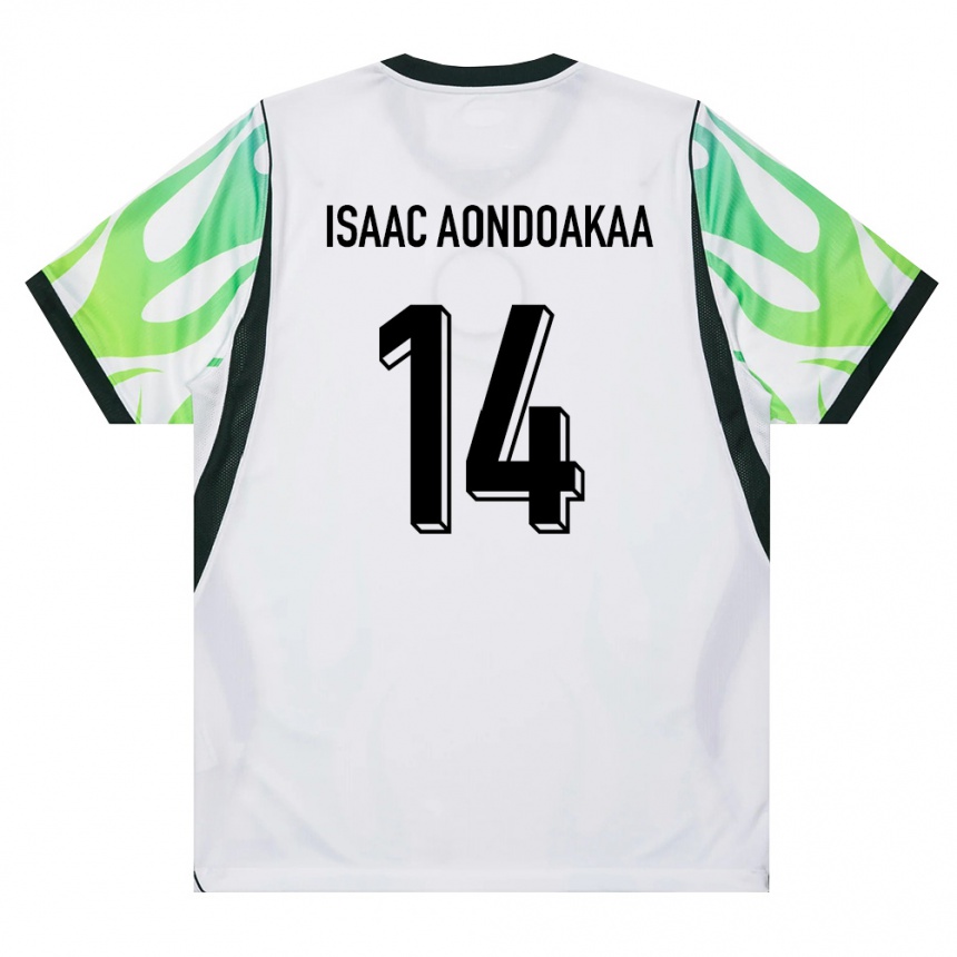 נשים כדורגל ניגריה Anongu Isaac Aondoakaa #14 לבן ירוק הרחק ג'רזי 26-28