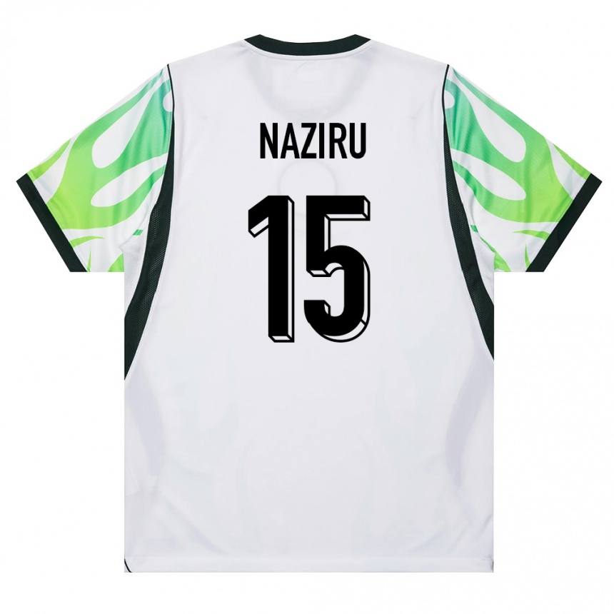 נשים כדורגל ניגריה Auwalu Naziru #15 לבן ירוק הרחק ג'רזי 26-28