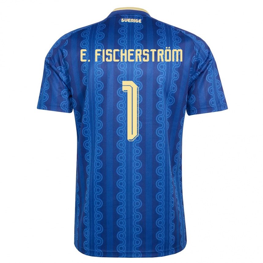 נשים כדורגל שוודיה Elton Fischerström Opancar #1 כחול כהה צהוב הרחק ג'רזי 26-28