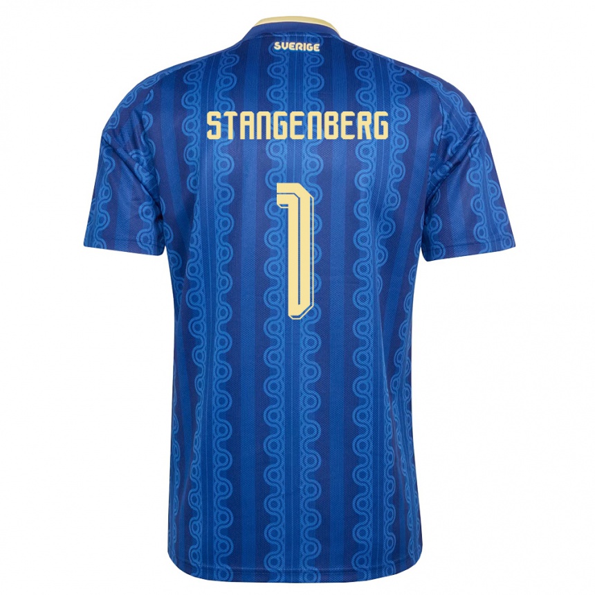 נשים כדורגל שוודיה Svante Stangenberg #1 כחול כהה צהוב הרחק ג'רזי 26-28