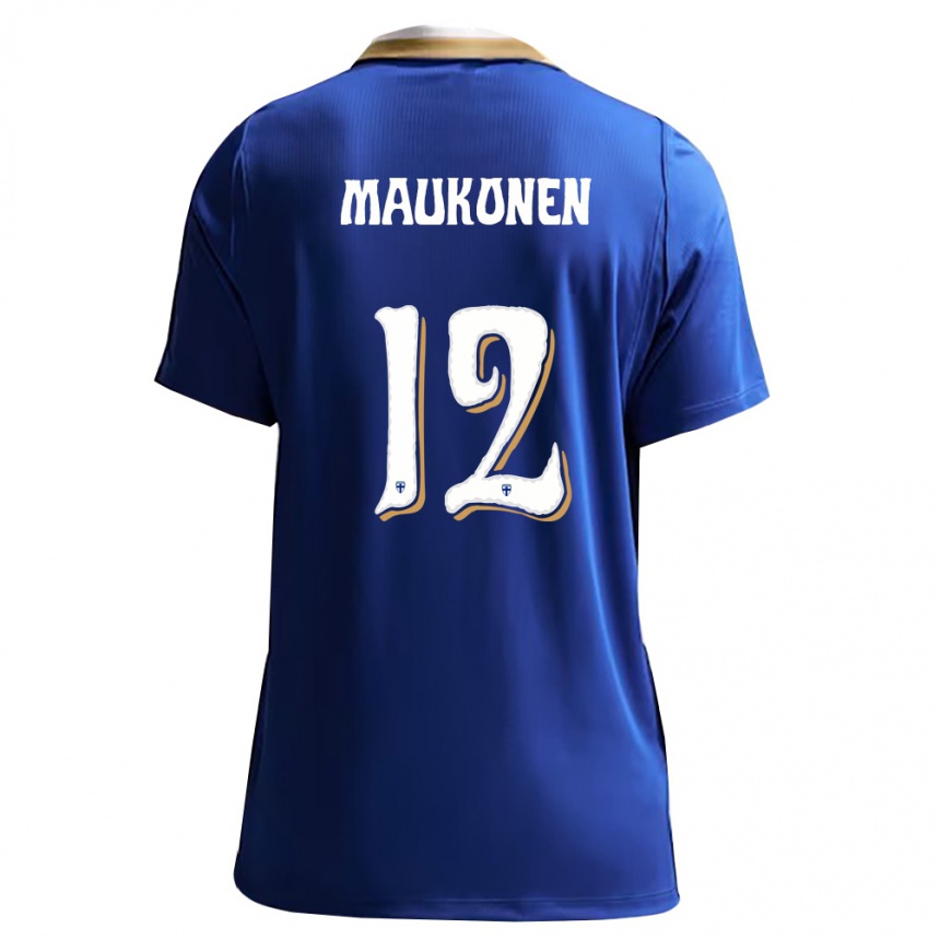 נשים כדורגל פינלנד Osku Maukonen #12 כחול לבן הרחק ג'רזי 26-28