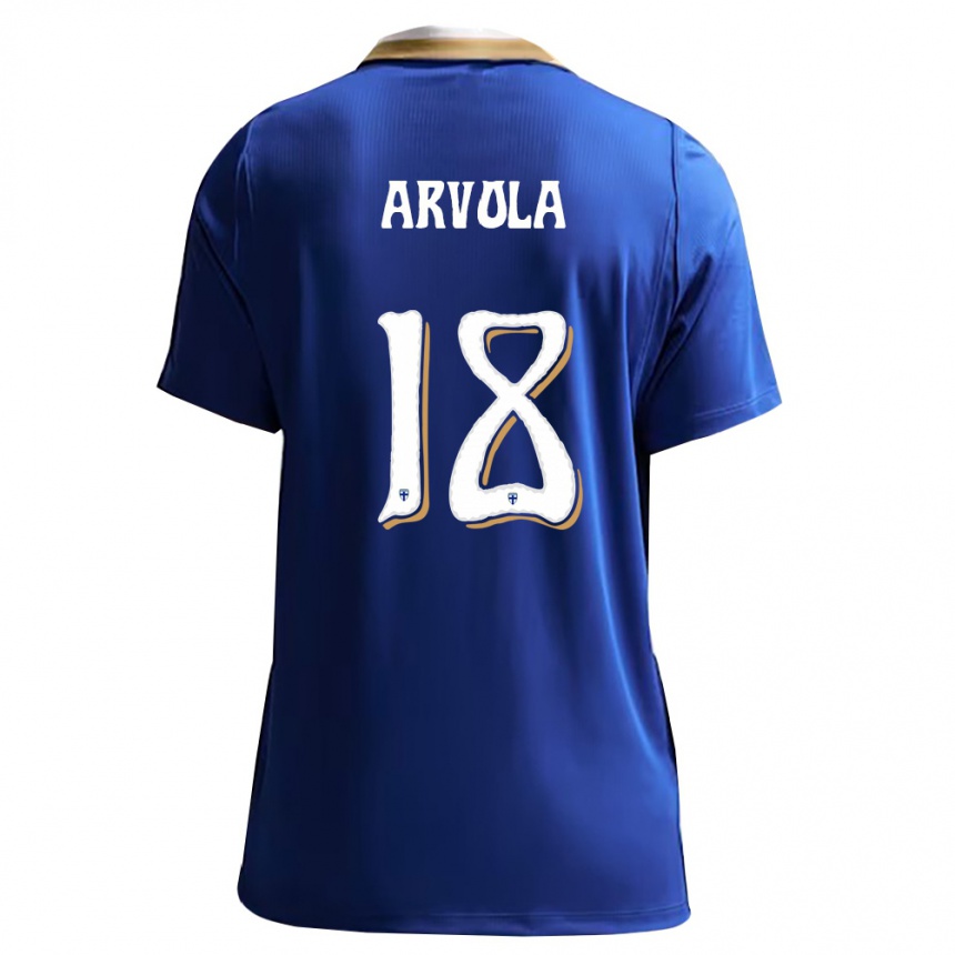 נשים כדורגל פינלנד Ilari Arvola #18 כחול לבן הרחק ג'רזי 26-28