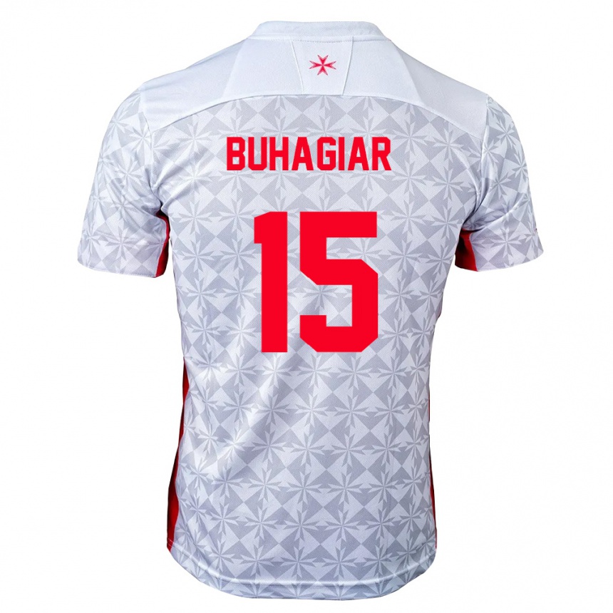 נשים כדורגל מלטה Bjorn Buhagiar #15 אפור לבן אדום הרחק ג'רזי 26-28