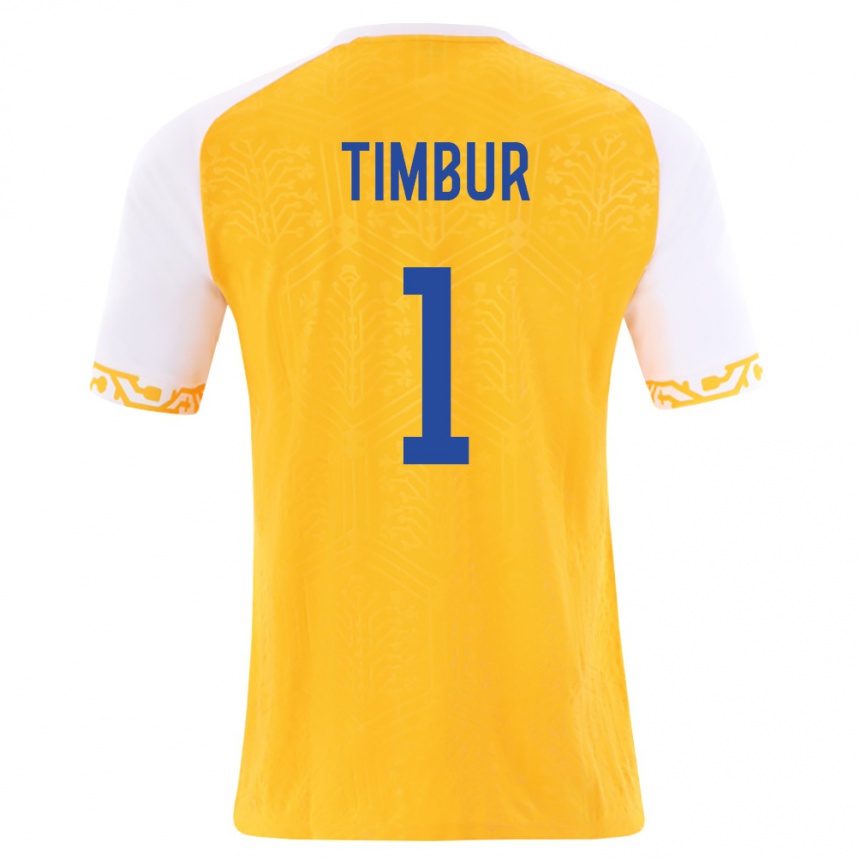 נשים כדורגל מולדובה Emil Timbur #1 צהוב לבן הרחק ג'רזי 26-28