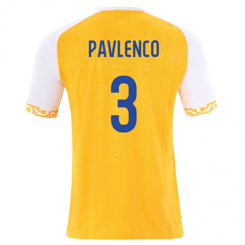 נשים כדורגל מולדובה Nichita Pavlenco #3 צהוב לבן הרחק ג'רזי 26-28