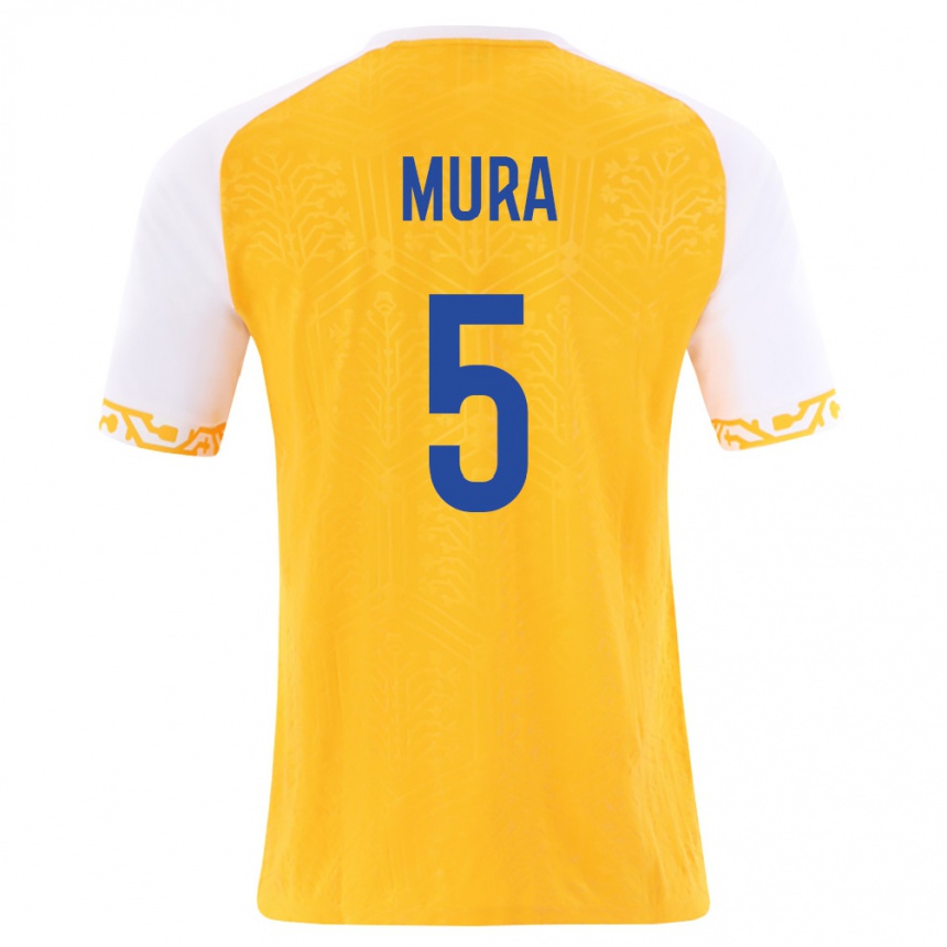 נשים כדורגל מולדובה Artemii Mura #5 צהוב לבן הרחק ג'רזי 26-28