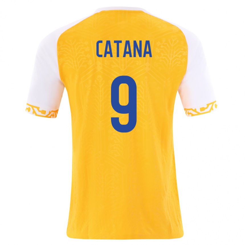 נשים כדורגל מולדובה Daniel Catană #9 צהוב לבן הרחק ג'רזי 26-28