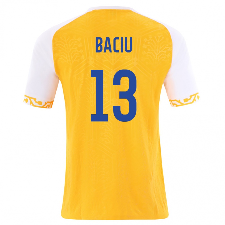 נשים כדורגל מולדובה Victor Baciu #13 צהוב לבן הרחק ג'רזי 26-28