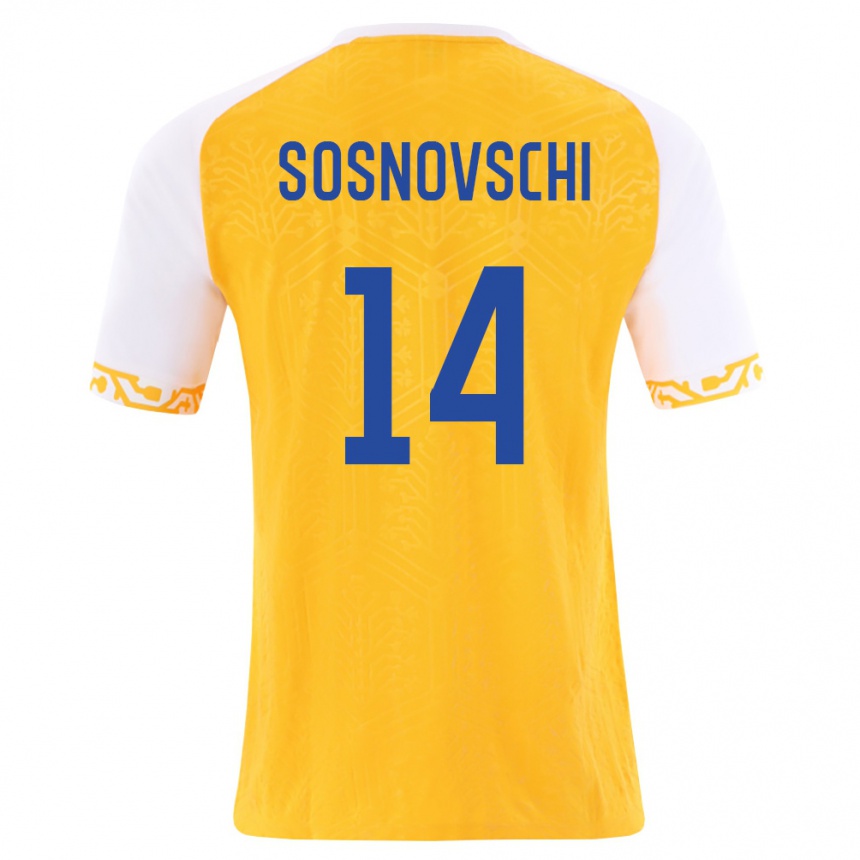 נשים כדורגל מולדובה Andrei Sosnovschi #14 צהוב לבן הרחק ג'רזי 26-28