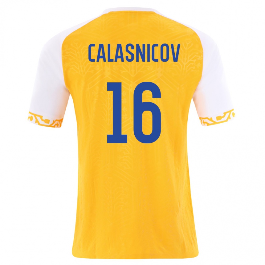נשים כדורגל מולדובה Maxim Calasnicov #16 צהוב לבן הרחק ג'רזי 26-28