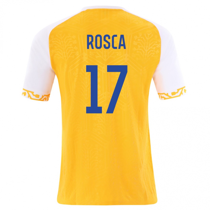 נשים כדורגל מולדובה Bogdan Rosca #17 צהוב לבן הרחק ג'רזי 26-28