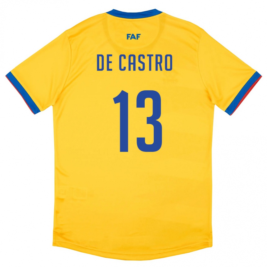 נשים כדורגל אנדורה Marc De Castro #13 צהוב כחול אדום הרחק ג'רזי 26-28