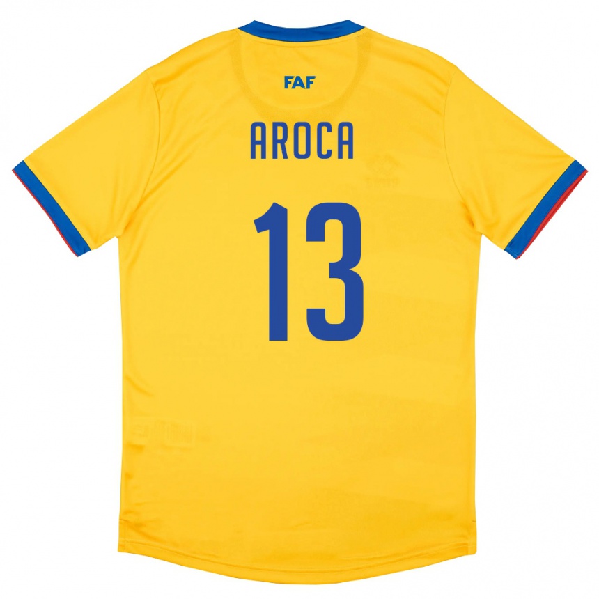 נשים כדורגל אנדורה Víctor Aroca #13 צהוב כחול אדום הרחק ג'רזי 26-28