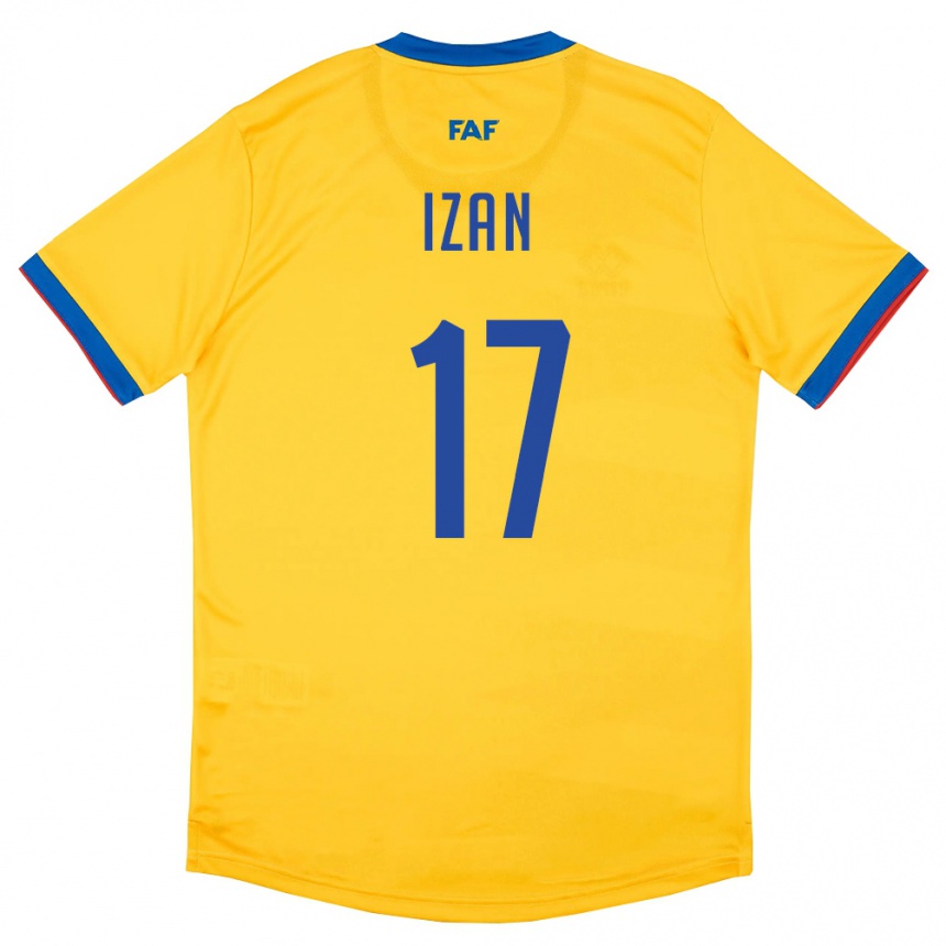 נשים כדורגל אנדורה Izan Fernández #17 צהוב כחול אדום הרחק ג'רזי 26-28