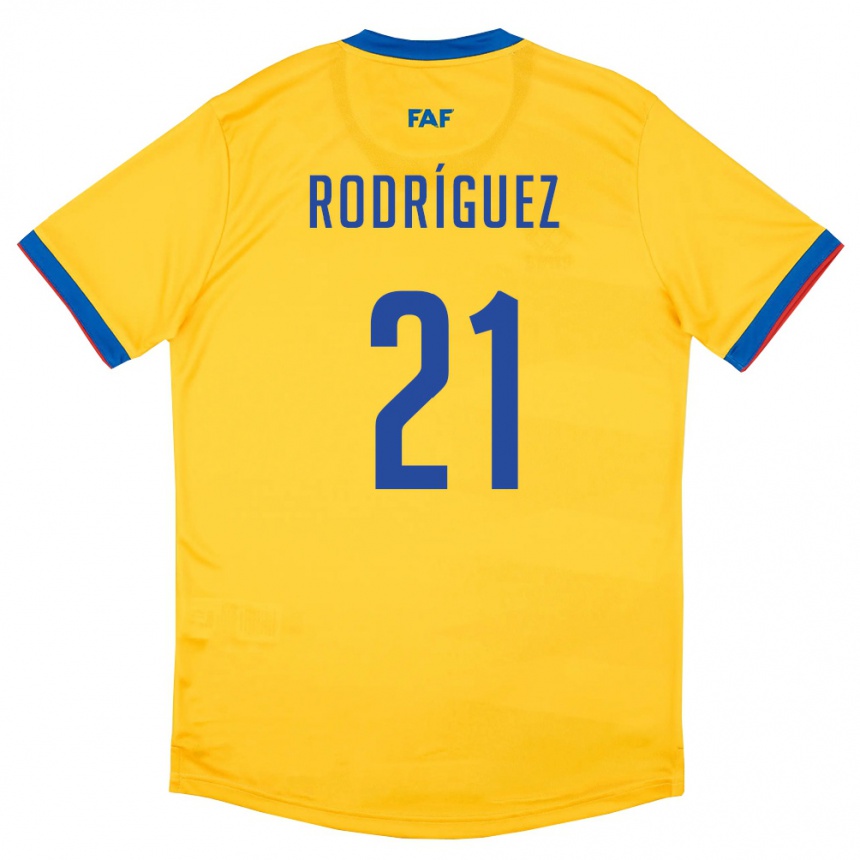 נשים כדורגל אנדורה Marc Rodríguez #21 צהוב כחול אדום הרחק ג'רזי 26-28